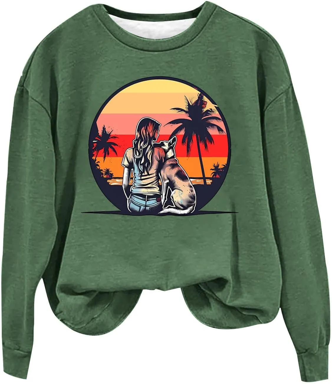 Crew Neck Sweatshirts Women Long Sleeve Casual Loose Fit Graphic Print Pullover Tops Fleece Lightweight Fashion Tops
