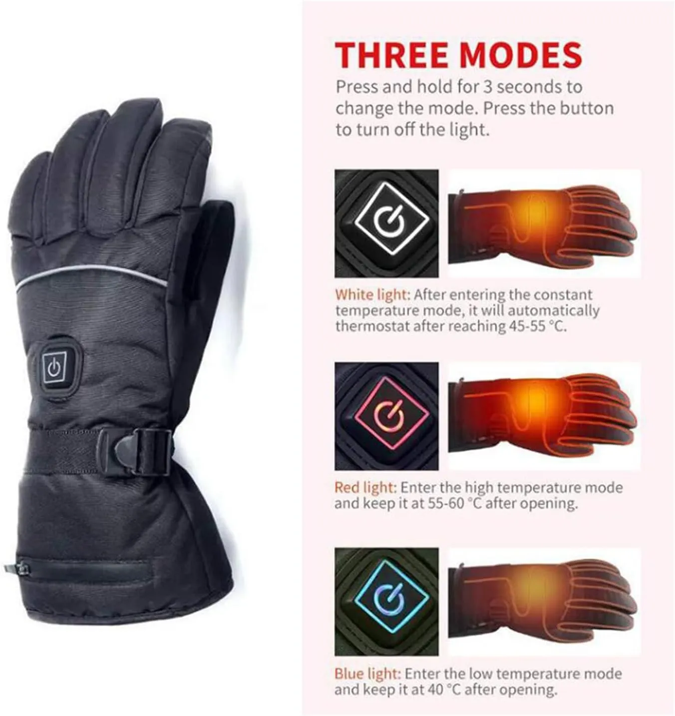 dubb Heated Gloves Male Female USB Rechargeable 3 Levels Adjustable Keep Warm Waterproof Breathable Used for Winter Outdoor Riding Skiing