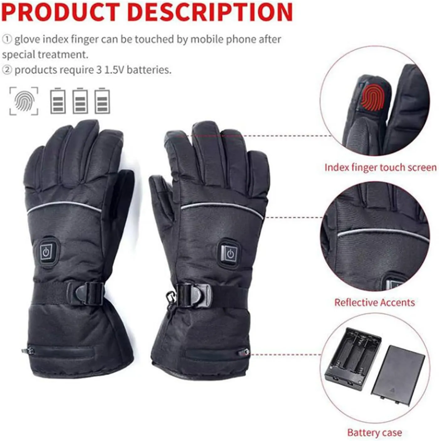 dubb Heated Gloves Male Female USB Rechargeable 3 Levels Adjustable Keep Warm Waterproof Breathable Used for Winter Outdoor Riding Skiing