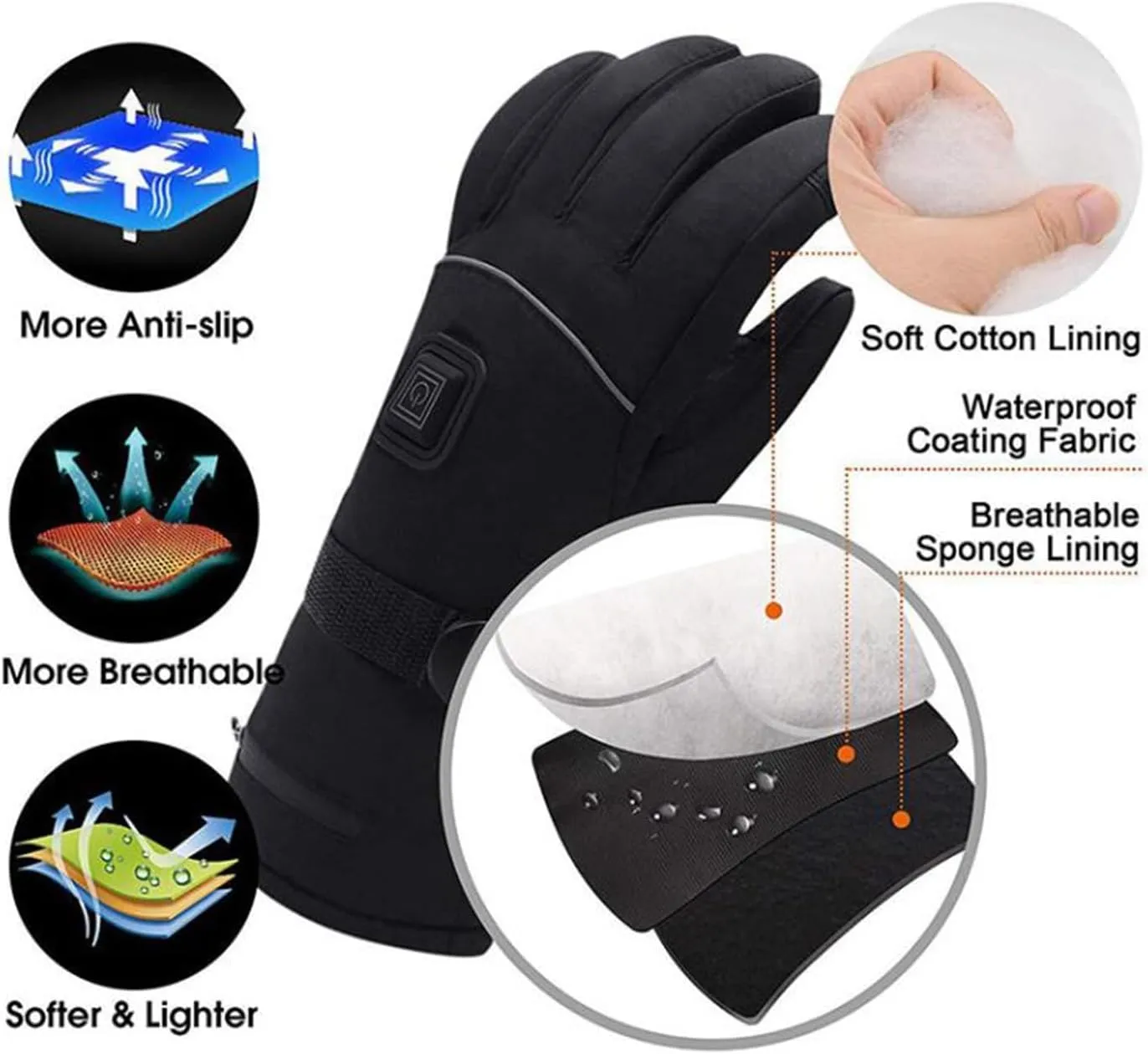 dubb Heated Gloves Male Female USB Rechargeable 3 Levels Adjustable Keep Warm Waterproof Breathable Used for Winter Outdoor Riding Skiing