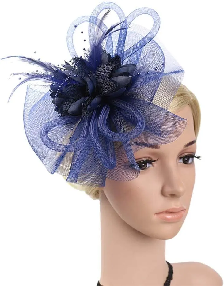 Fascinators for Women Tea Party Headband Hats Cocktail Flower Mesh Feathers Headwear Hair Clip for Wedding