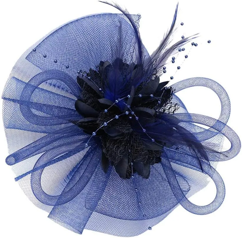 Fascinators for Women Tea Party Headband Hats Cocktail Flower Mesh Feathers Headwear Hair Clip for Wedding