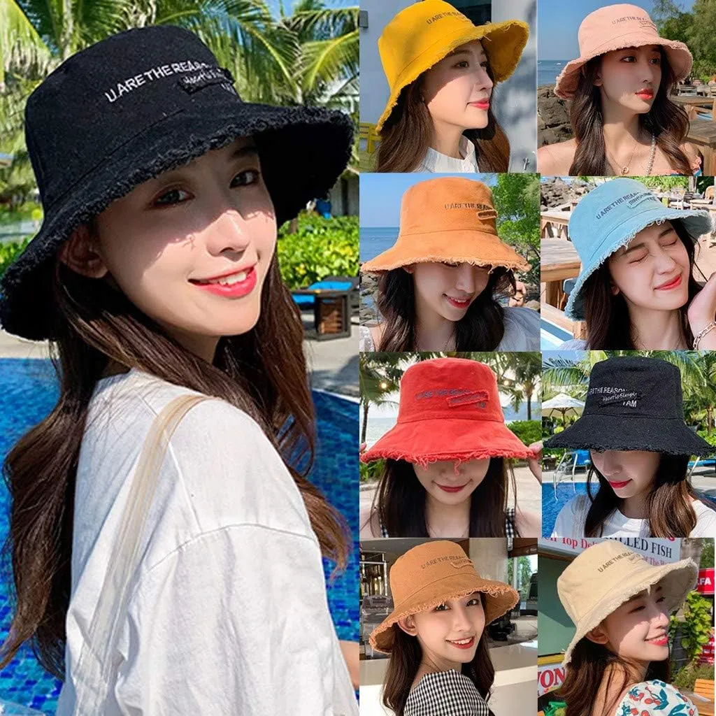 Frayed Bucket Hat for Women Men Trendy Cotton Fishing Cap Floppy Wide Brim Boonie Hat Summer Travel Beach Sun Hat