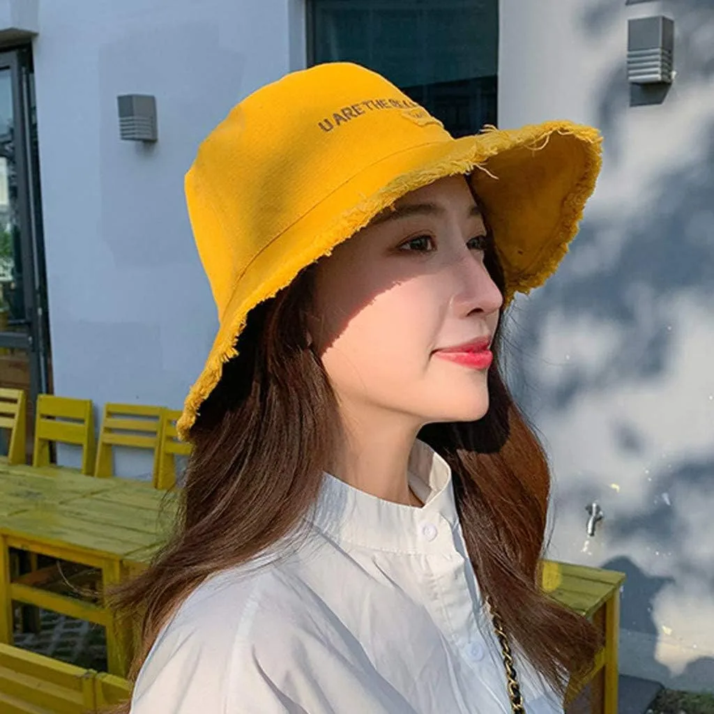 Frayed Bucket Hat for Women Men Trendy Cotton Fishing Cap Floppy Wide Brim Boonie Hat Summer Travel Beach Sun Hat