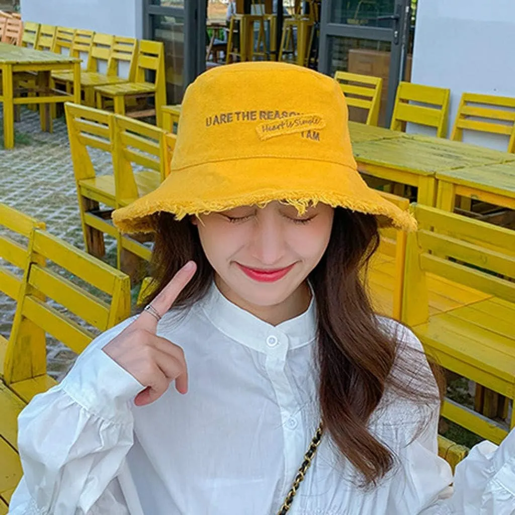 Frayed Bucket Hat for Women Men Trendy Cotton Fishing Cap Floppy Wide Brim Boonie Hat Summer Travel Beach Sun Hat