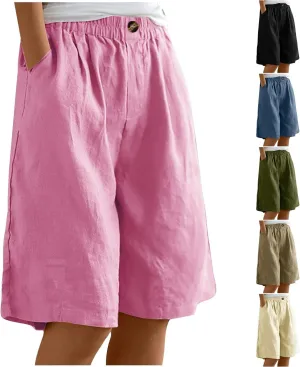 FZVYD Womens Wide Leg Cotton Linen Bermuda Shorts High Waist 2024 Summer Trendy Long Shorts Knee Length Shorts with Pockets