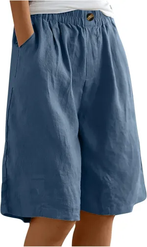 FZVYD Womens Wide Leg Cotton Linen Bermuda Shorts High Waist 2024 Summer Trendy Long Shorts Knee Length Shorts with Pockets