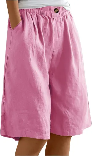 FZVYD Womens Wide Leg Cotton Linen Bermuda Shorts High Waist 2024 Summer Trendy Long Shorts Knee Length Shorts with Pockets
