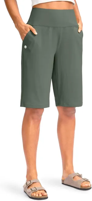 G Gradual Women's 12" Bermuda Long Shorts with Pockets High Waisted Stretch Knee Length Shorts for Women Summer Walking