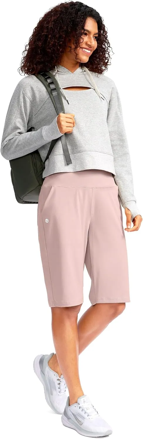G Gradual Women's 12" Bermuda Long Shorts with Pockets High Waisted Stretch Knee Length Shorts for Women Summer Walking