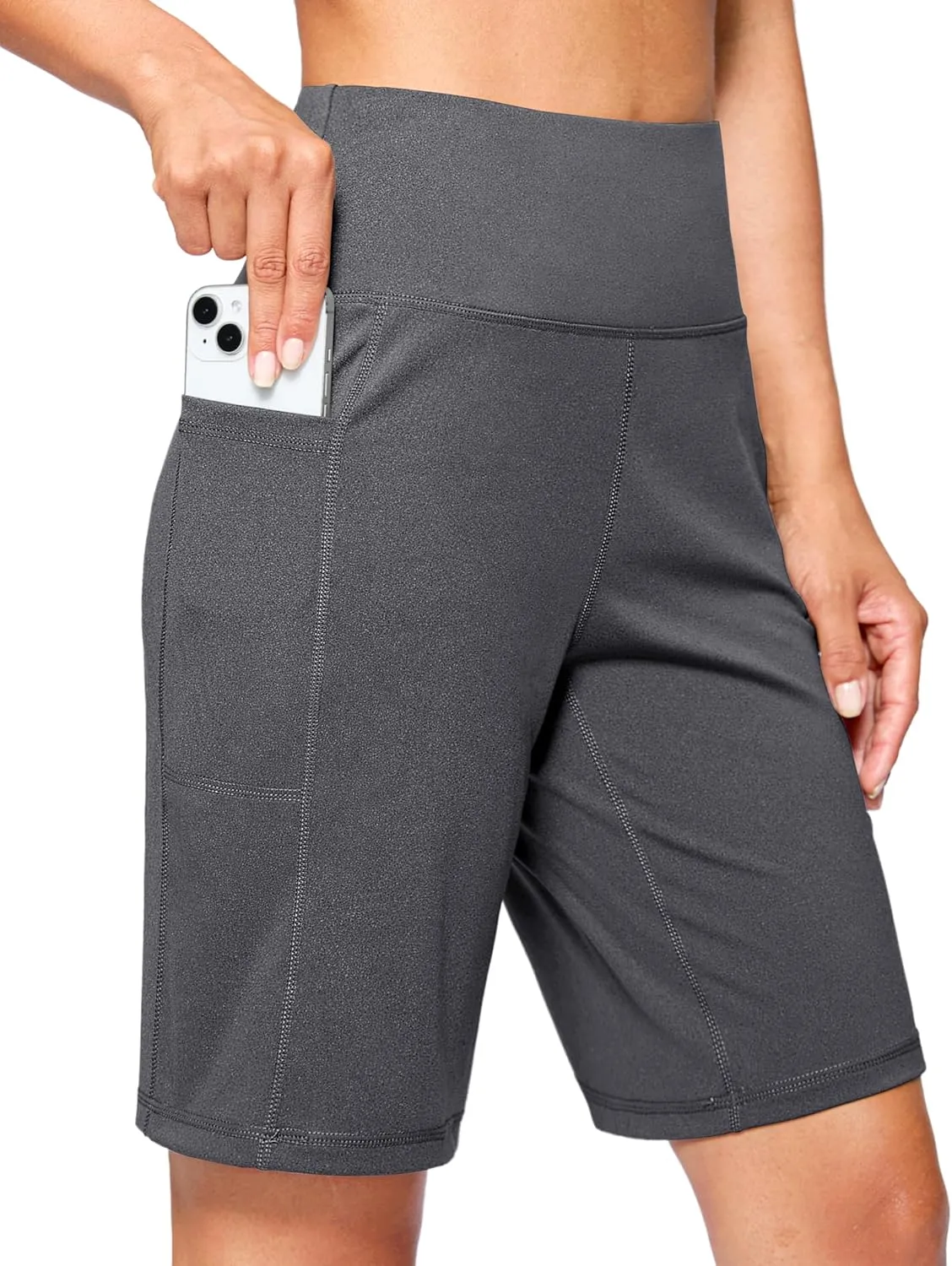 G Gradual Women's 9" Bermuda Long Shorts with Pockets High Waisted Athletic Knee Length Shorts for Women Walking Workout