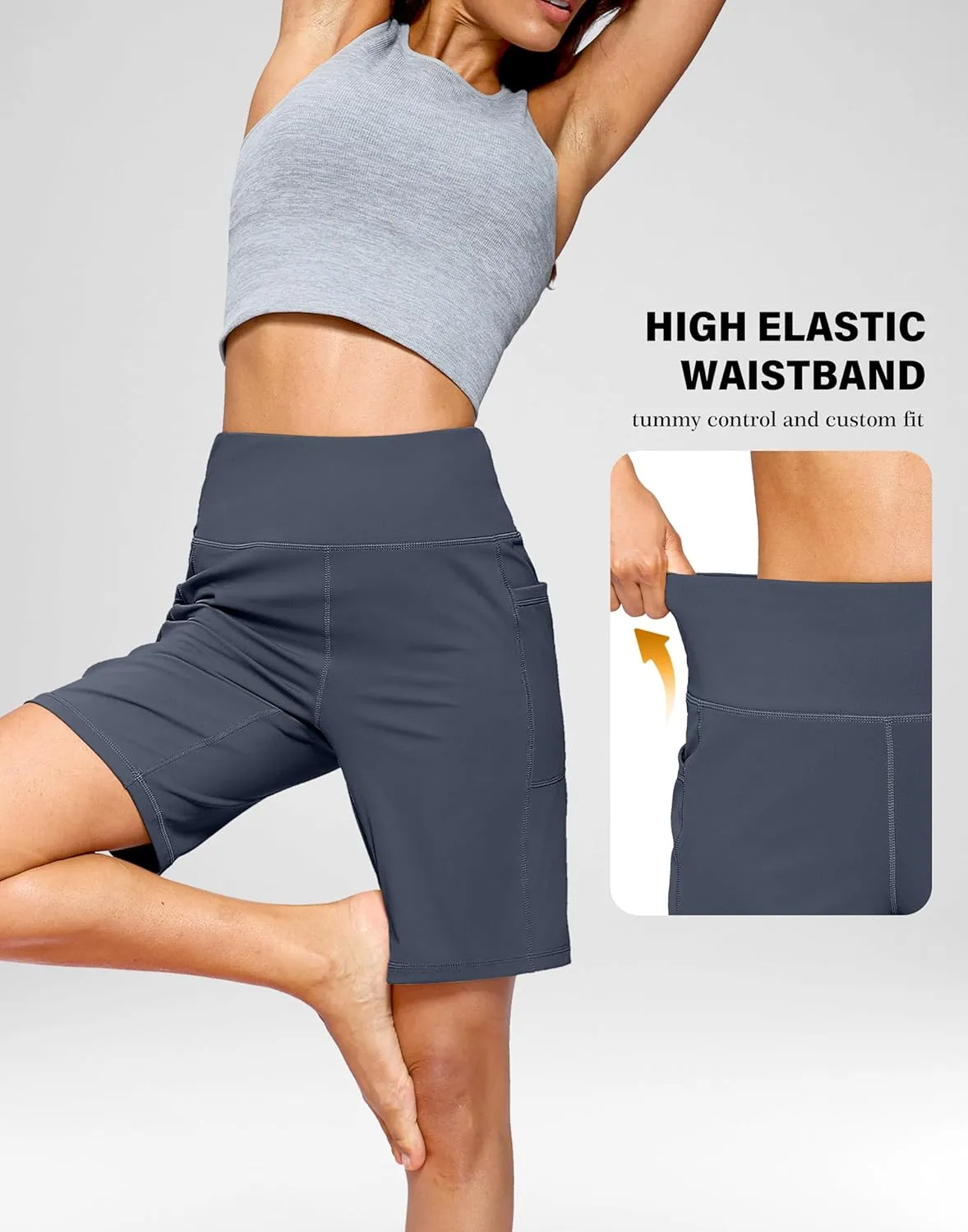G Gradual Women's 9" Bermuda Long Shorts with Pockets High Waisted Athletic Knee Length Shorts for Women Walking Workout