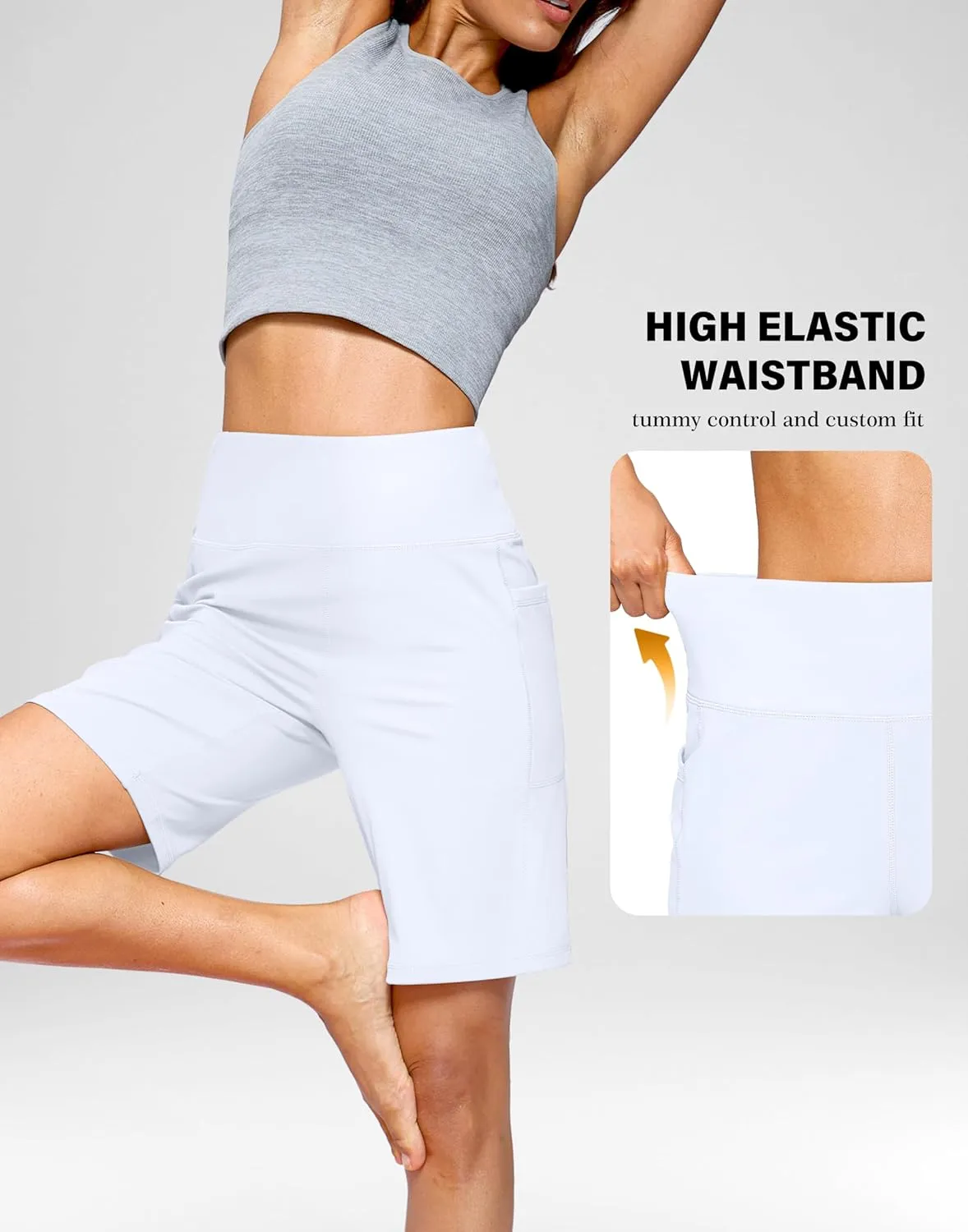G Gradual Women's 9" Bermuda Long Shorts with Pockets High Waisted Athletic Knee Length Shorts for Women Walking Workout