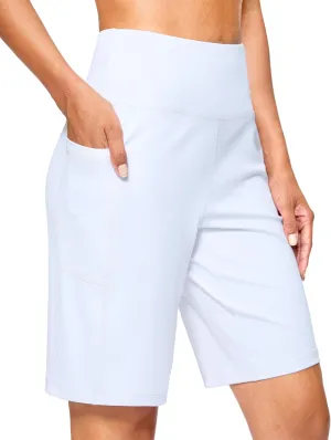 G Gradual Women's 9" Bermuda Long Shorts with Pockets High Waisted Athletic Knee Length Shorts for Women Walking Workout