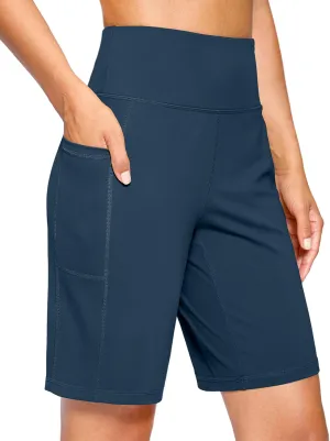 G Gradual Women's 9" Bermuda Long Shorts with Pockets High Waisted Athletic Knee Length Shorts for Women Walking Workout