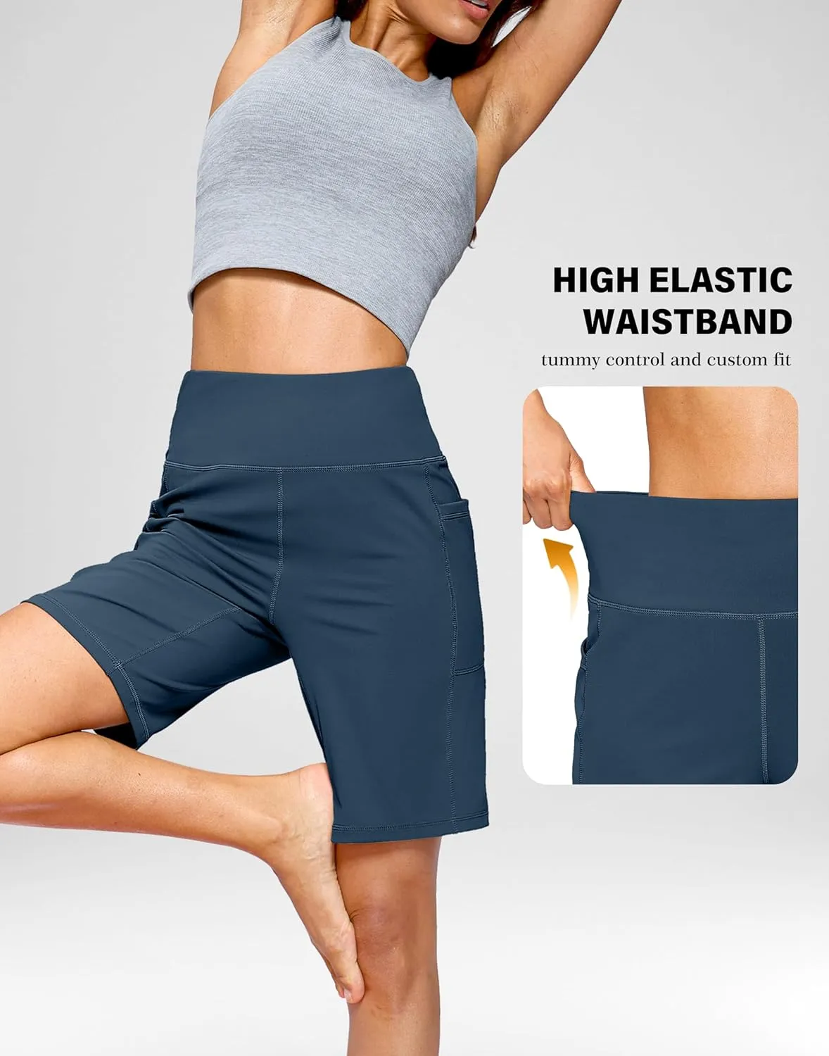 G Gradual Women's 9" Bermuda Long Shorts with Pockets High Waisted Athletic Knee Length Shorts for Women Walking Workout