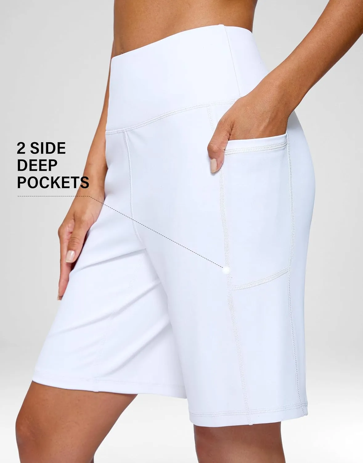 G Gradual Women's 9" Bermuda Long Shorts with Pockets High Waisted Athletic Knee Length Shorts for Women Walking Workout