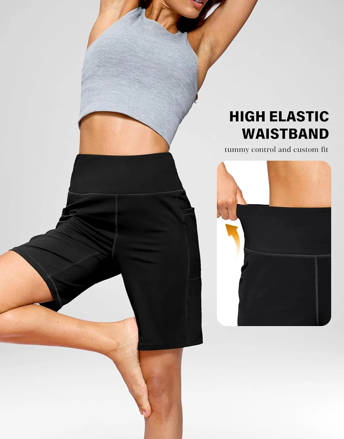 G Gradual Women's 9" Bermuda Long Shorts with Pockets High Waisted Athletic Knee Length Shorts for Women Walking Workout