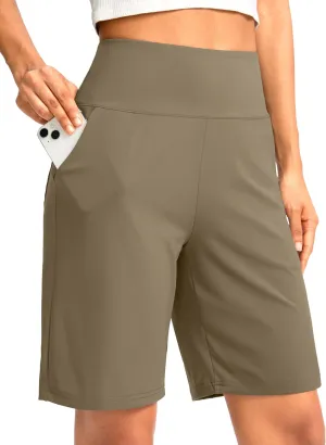 G Gradual Women's Bermuda Long Shorts with Pockets High Waisted Knee Length Shorts for Women Walking Athletic Workout