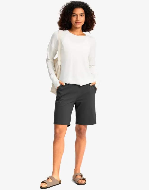 G Gradual Women's Bermuda Long Shorts with Pockets High Waisted Knee Length Shorts for Women Walking Athletic Workout