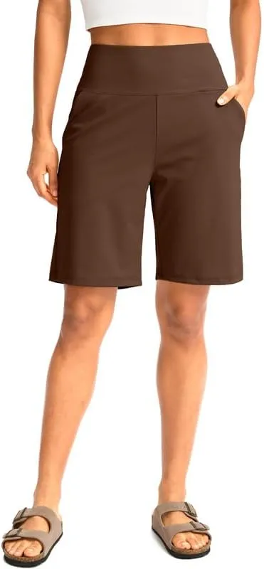 G Gradual Women's Bermuda Long Shorts with Pockets High Waisted Knee Length Shorts for Women Walking Athletic Workout