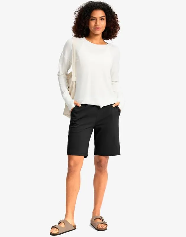 G Gradual Women's Bermuda Long Shorts with Pockets High Waisted Knee Length Shorts for Women Walking Athletic Workout