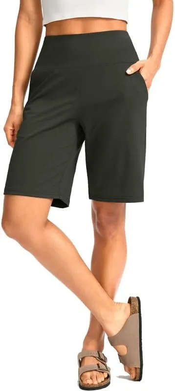 G Gradual Women's Bermuda Long Shorts with Pockets High Waisted Knee Length Shorts for Women Walking Athletic Workout