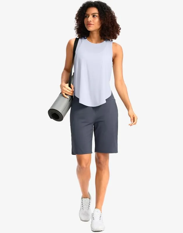 G Gradual Women's Bermuda Long Shorts with Pockets High Waisted Knee Length Shorts for Women Walking Athletic Workout