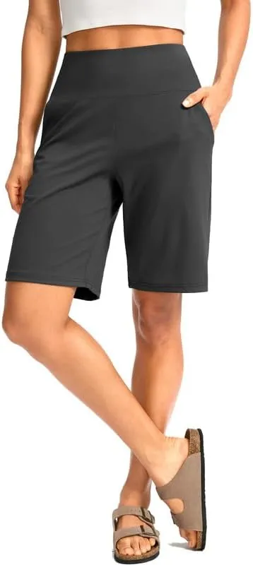 G Gradual Women's Bermuda Long Shorts with Pockets High Waisted Knee Length Shorts for Women Walking Athletic Workout