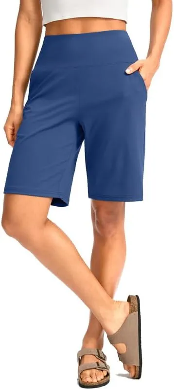 G Gradual Women's Bermuda Long Shorts with Pockets High Waisted Knee Length Shorts for Women Walking Athletic Workout