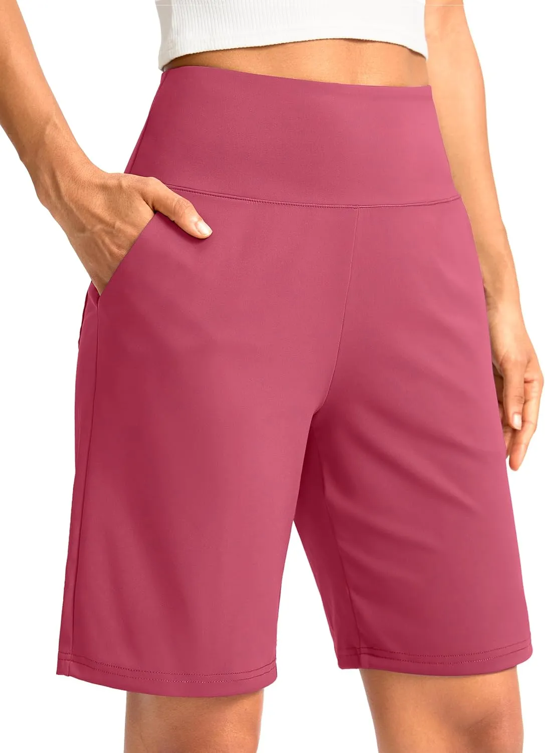 G Gradual Women's Bermuda Long Shorts with Pockets High Waisted Knee Length Shorts for Women Walking Athletic Workout