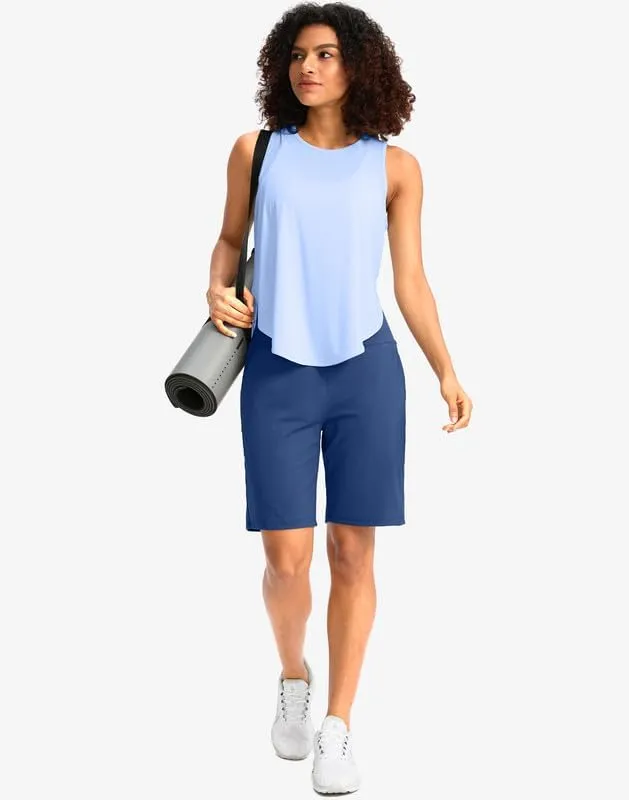 G Gradual Women's Bermuda Long Shorts with Pockets High Waisted Knee Length Shorts for Women Walking Athletic Workout