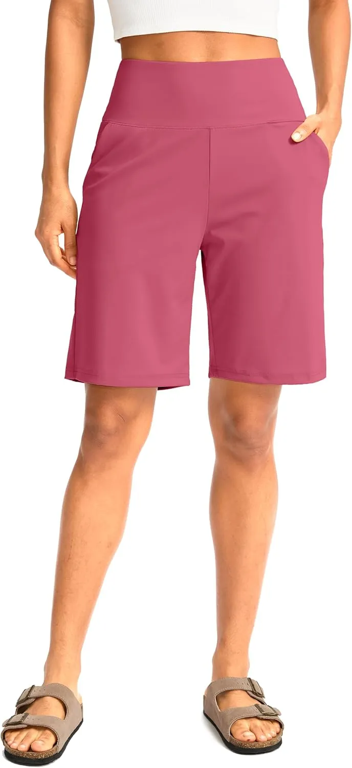 G Gradual Women's Bermuda Long Shorts with Pockets High Waisted Knee Length Shorts for Women Walking Athletic Workout