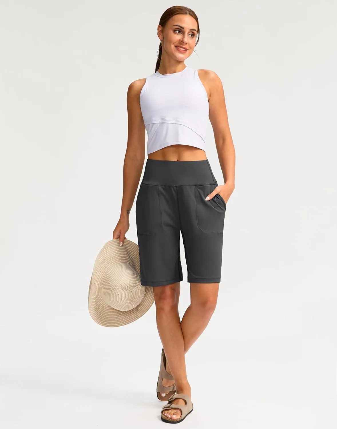 G Gradual Womens Shorts 9" Bermuda Shorts 2 Big Pockets High Waisted Long Knee Length Shorts for Yoga Athletic Workout Casual