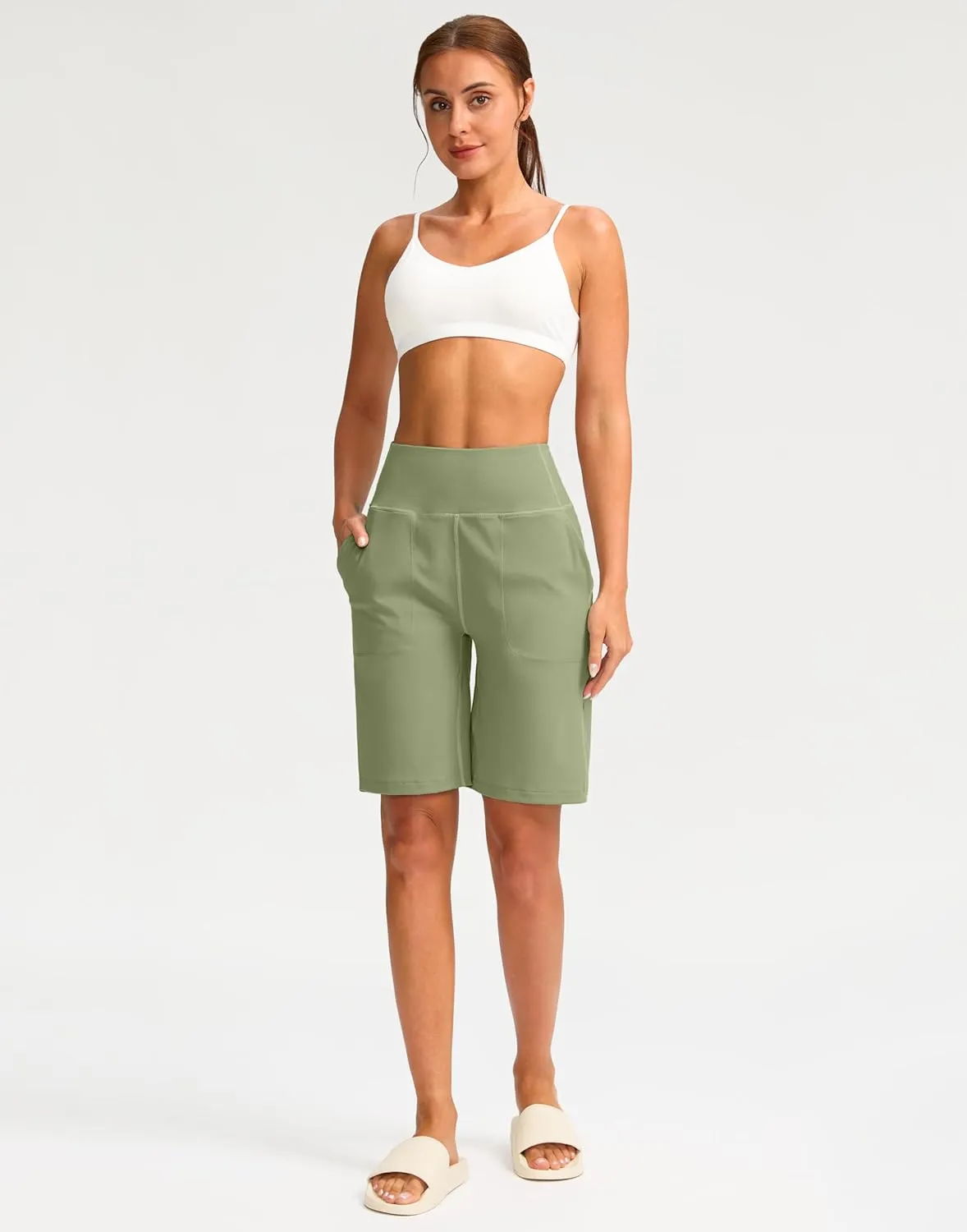 G Gradual Womens Shorts 9" Bermuda Shorts 2 Big Pockets High Waisted Long Knee Length Shorts for Yoga Athletic Workout Casual