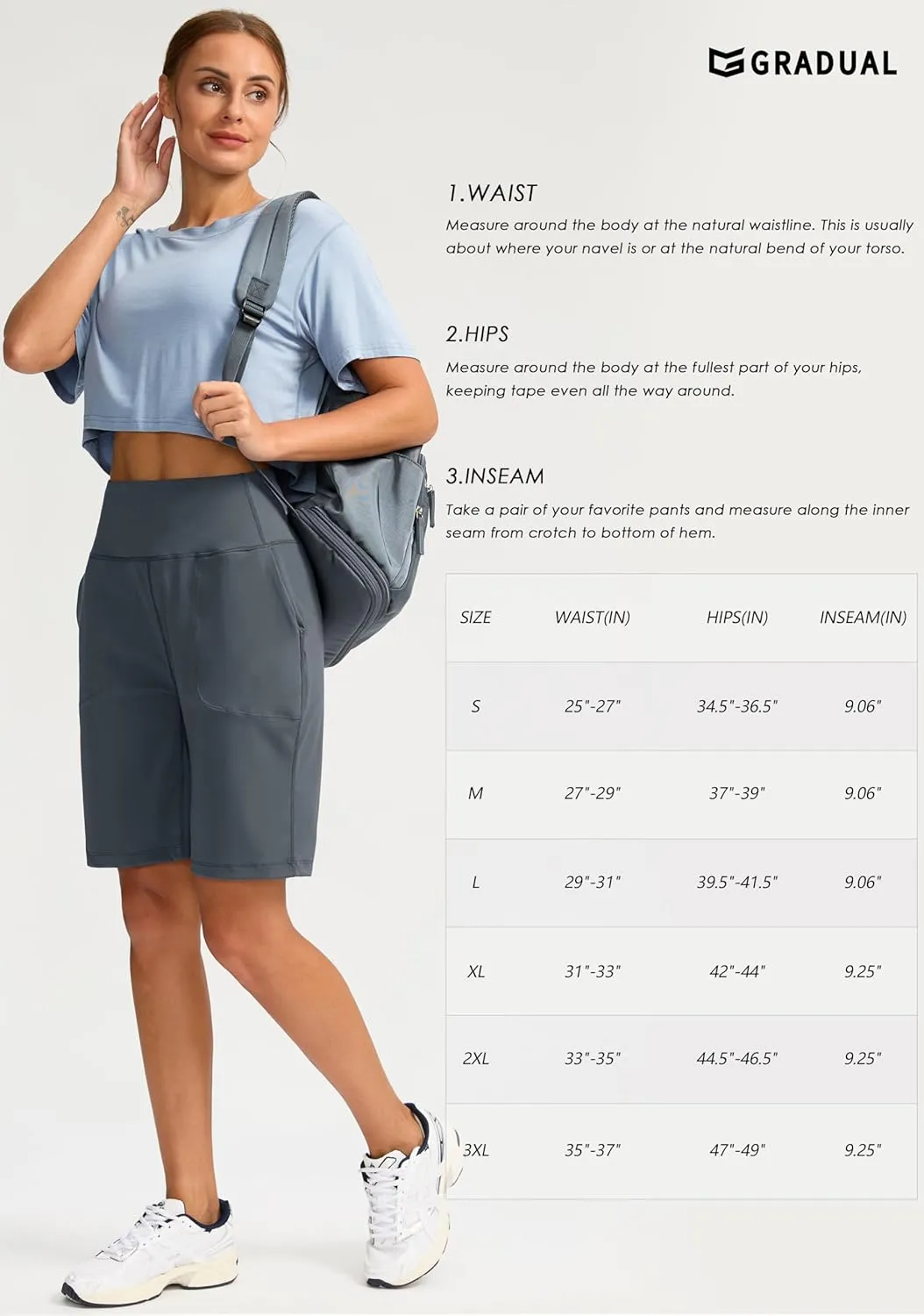 G Gradual Womens Shorts 9" Bermuda Shorts 2 Big Pockets High Waisted Long Knee Length Shorts for Yoga Athletic Workout Casual
