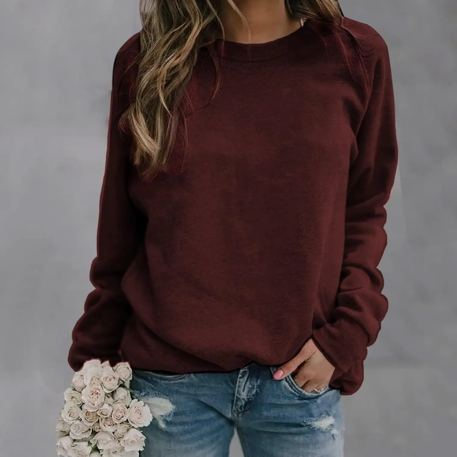 GIERIDUC Womens Sweatshirt Oversized Crew Neck Casual Long Sleeve Tops Cute Fall Outfits Lightweight Loose Fall Clothes