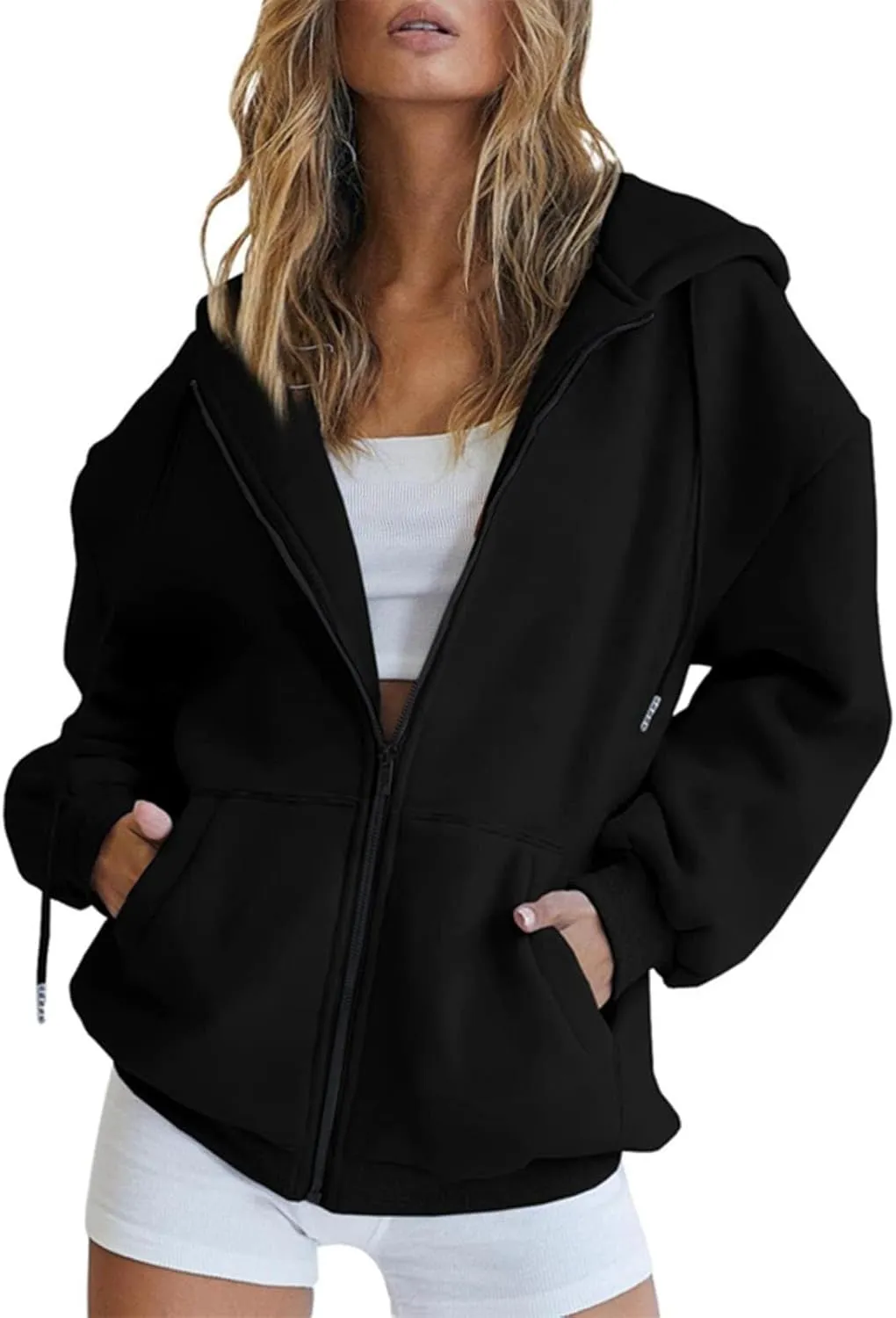 GIERIDUC Womens Zip Up Hoodies Long Sleeve Fall Oversized Sweatshirts Fleece Y2K Jacket with Pockets Trendy Fashion Clothes