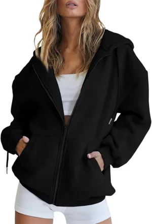 GIERIDUC Womens Zip Up Hoodies Long Sleeve Fall Oversized Sweatshirts Fleece Y2K Jacket with Pockets Trendy Fashion Clothes