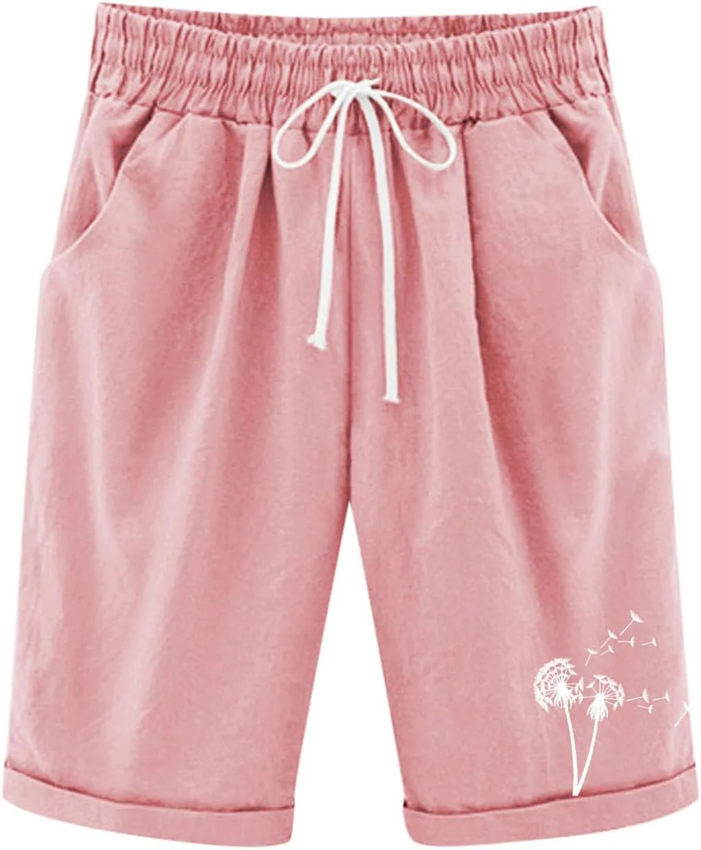 Girls Bermuda Shorts Linen Straight Leg Knee Length Shorts Sport Gym Casual Cute Flower Graphic Basic Summer Pant 2025