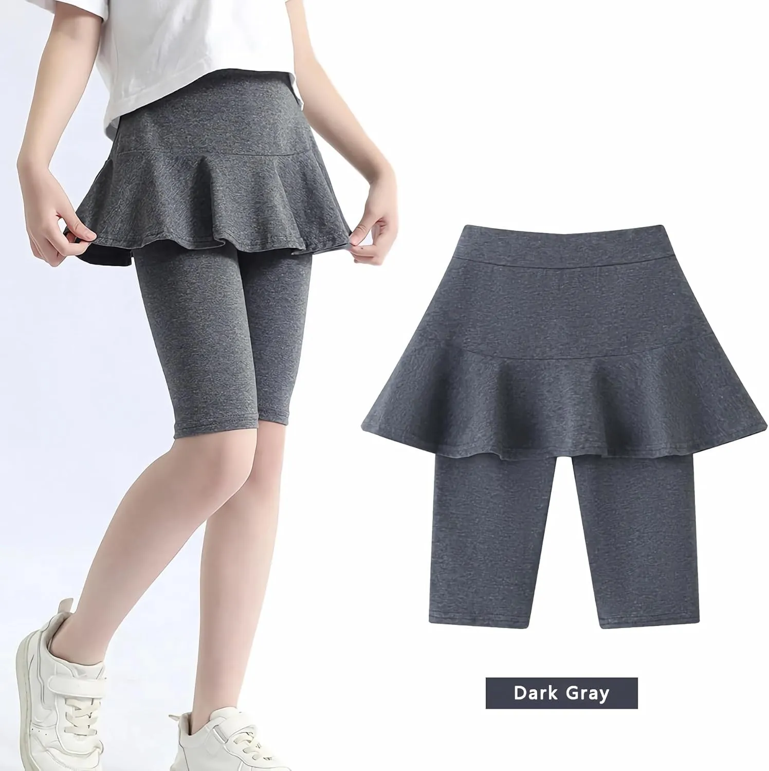 Girls' Knee Length Shorts with Skirt Capri Leggings Kids Summer Casual Sports Shorts 3-11 Years