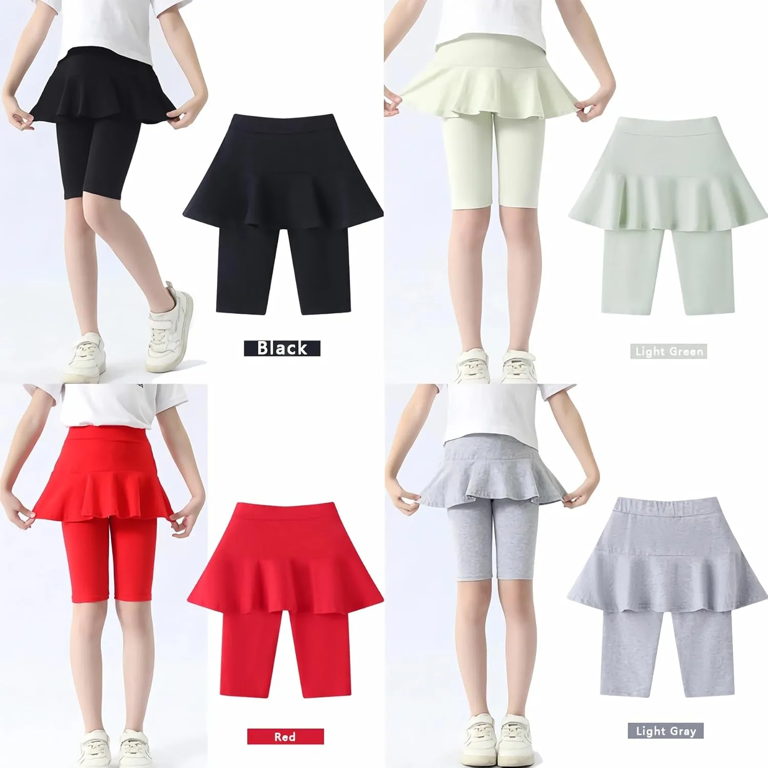 Girls' Knee Length Shorts with Skirt Capri Leggings Kids Summer Casual Sports Shorts 3-11 Years