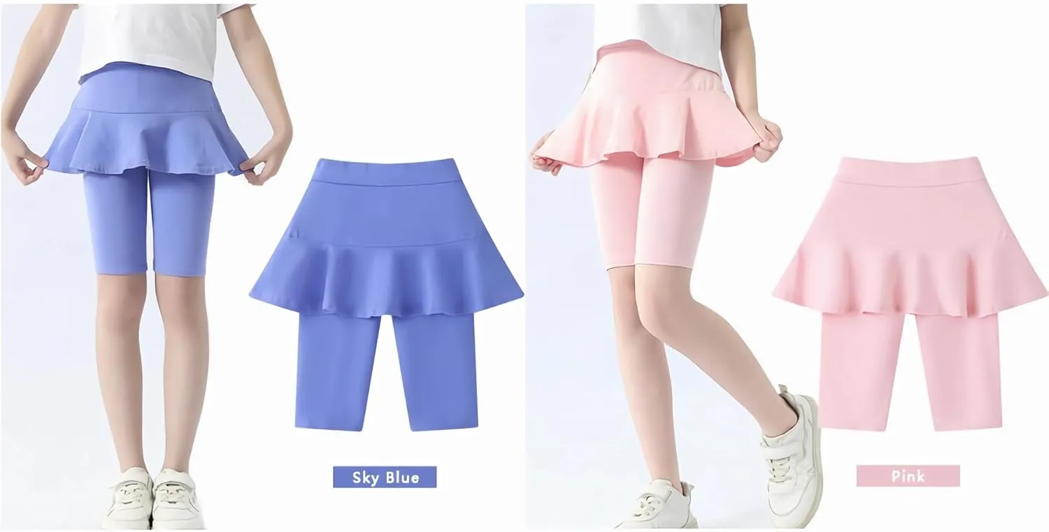 Girls' Knee Length Shorts with Skirt Capri Leggings Kids Summer Casual Sports Shorts 3-11 Years