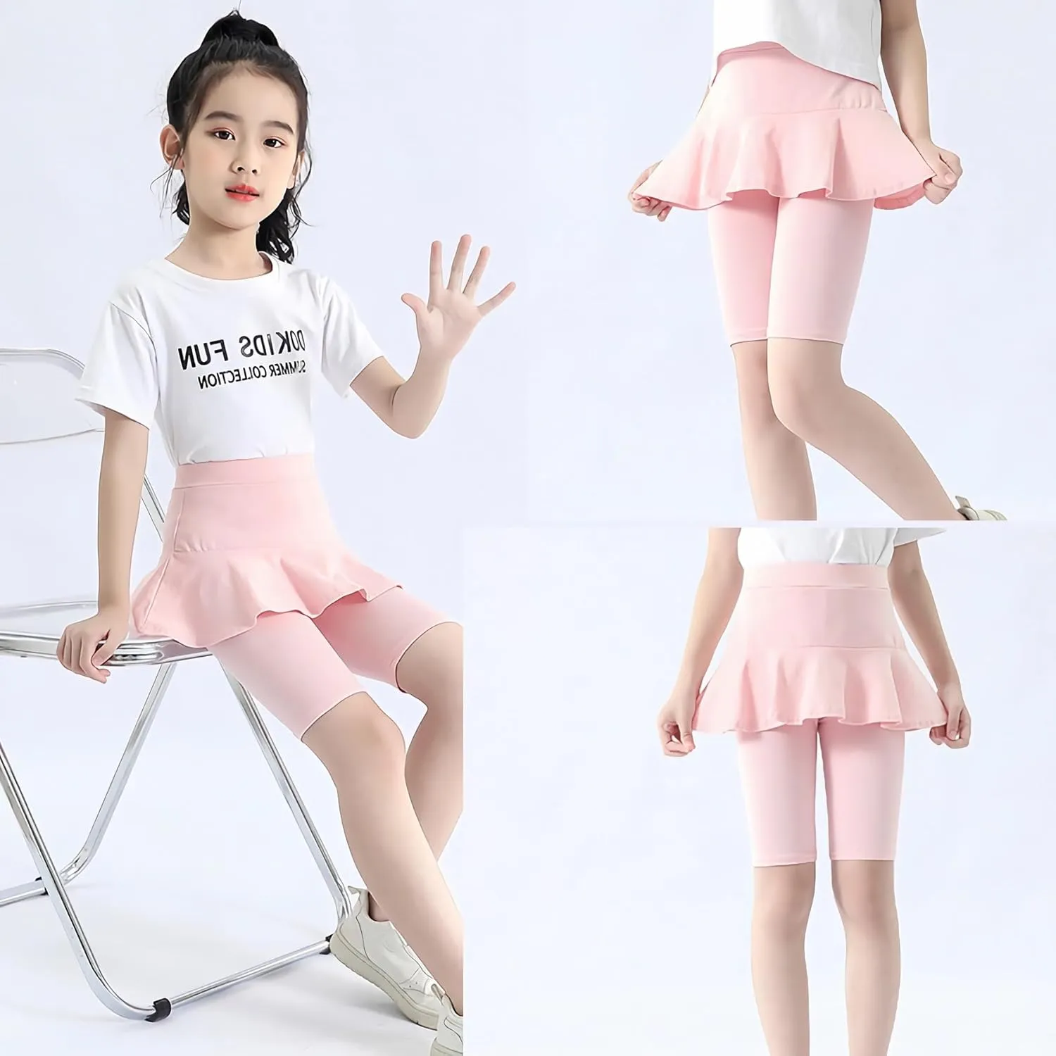 Girls' Knee Length Shorts with Skirt Capri Leggings Kids Summer Casual Sports Shorts 3-11 Years