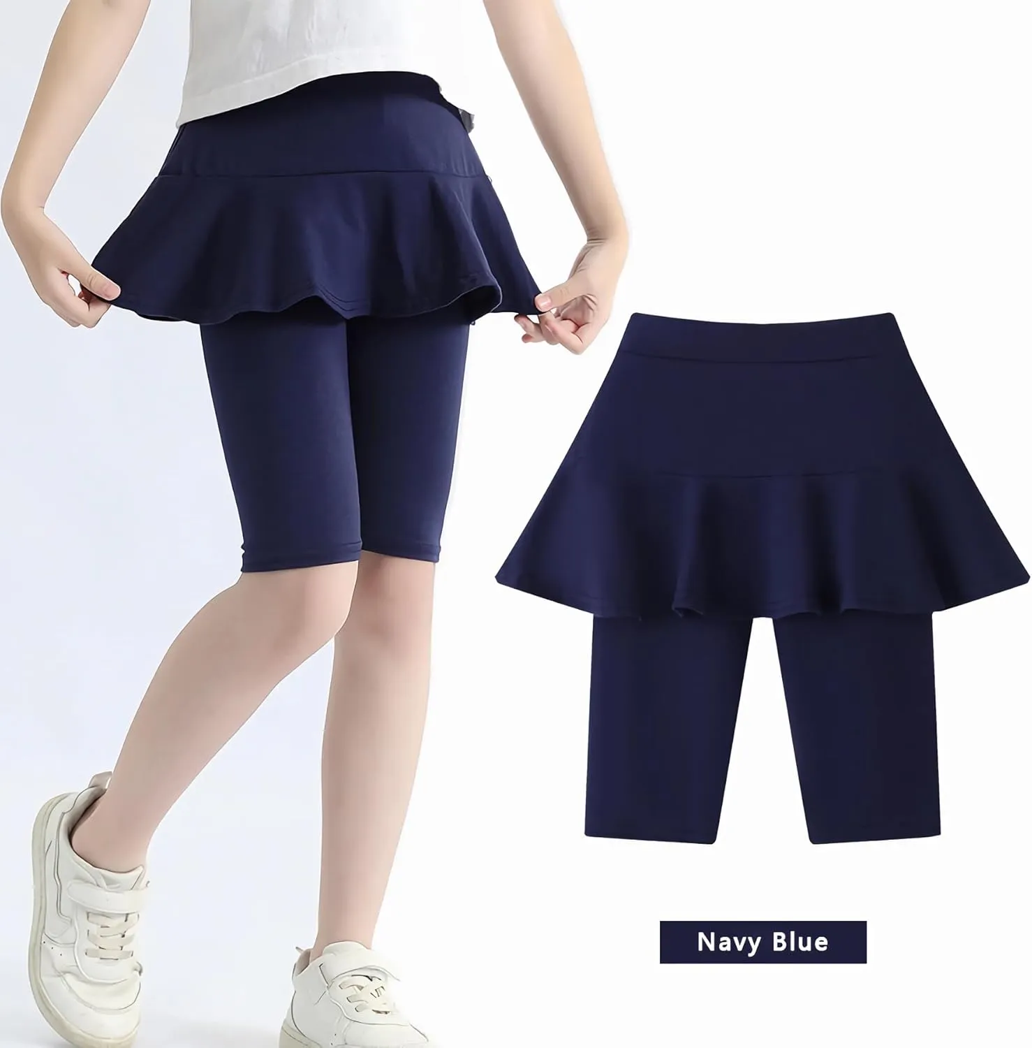 Girls' Knee Length Shorts with Skirt Capri Leggings Kids Summer Casual Sports Shorts 3-11 Years