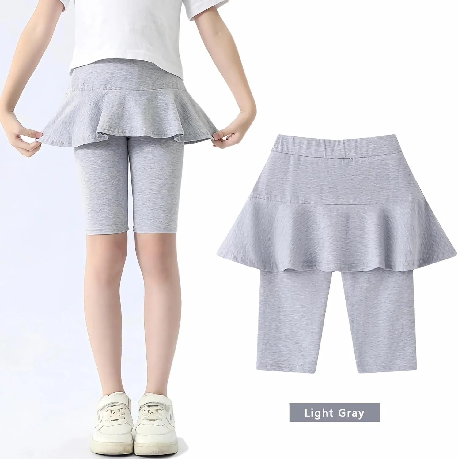 Girls' Knee Length Shorts with Skirt Capri Leggings Kids Summer Casual Sports Shorts 3-11 Years