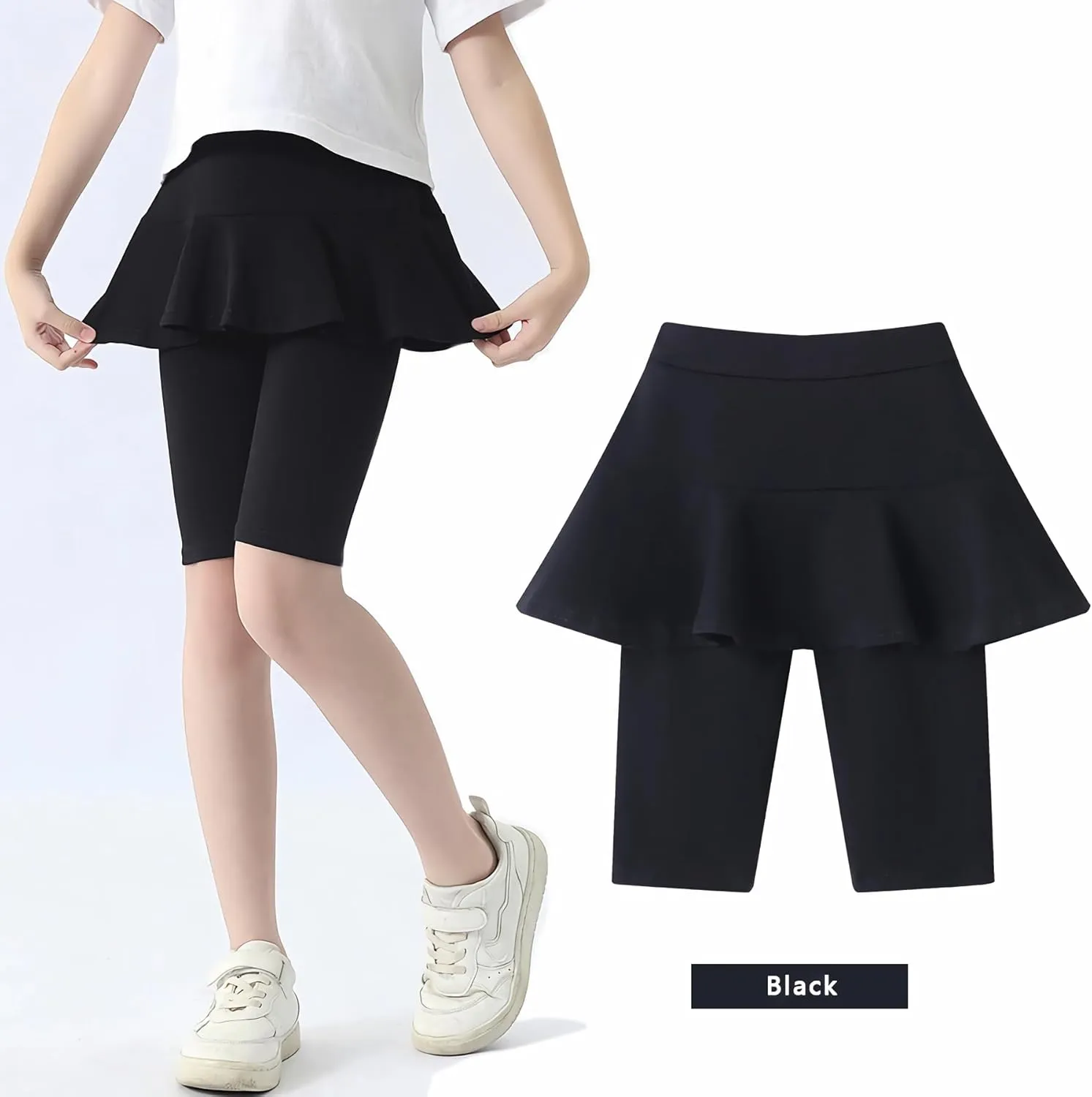 Girls' Knee Length Shorts with Skirt Capri Leggings Kids Summer Casual Sports Shorts 3-11 Years