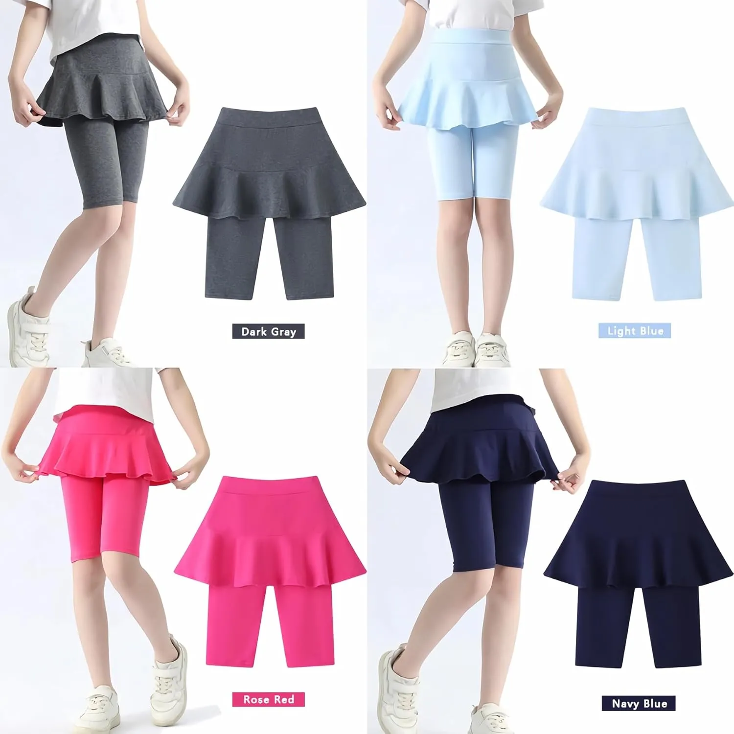 Girls' Knee Length Shorts with Skirt Capri Leggings Kids Summer Casual Sports Shorts 3-11 Years