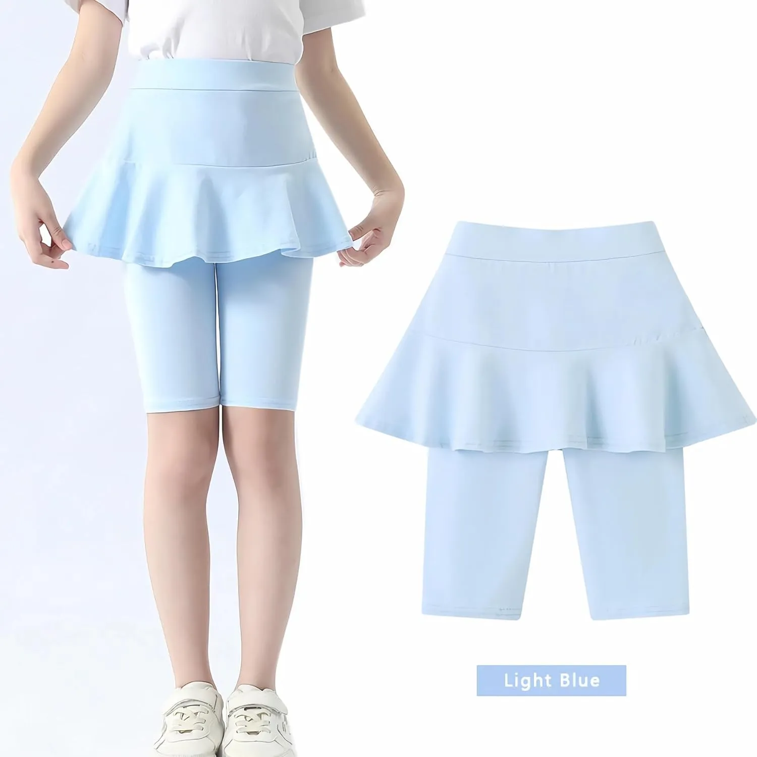 Girls' Knee Length Shorts with Skirt Capri Leggings Kids Summer Casual Sports Shorts 3-11 Years