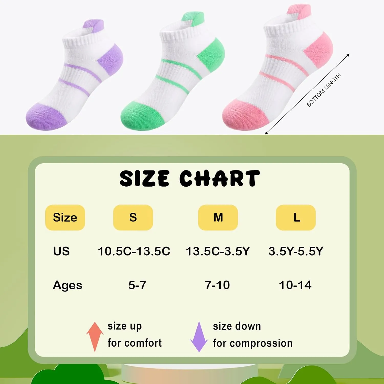 Girls Socks Kids Ankle Athletic Socks With Cushioned Sole for Girls 5-7 7-10 10-14